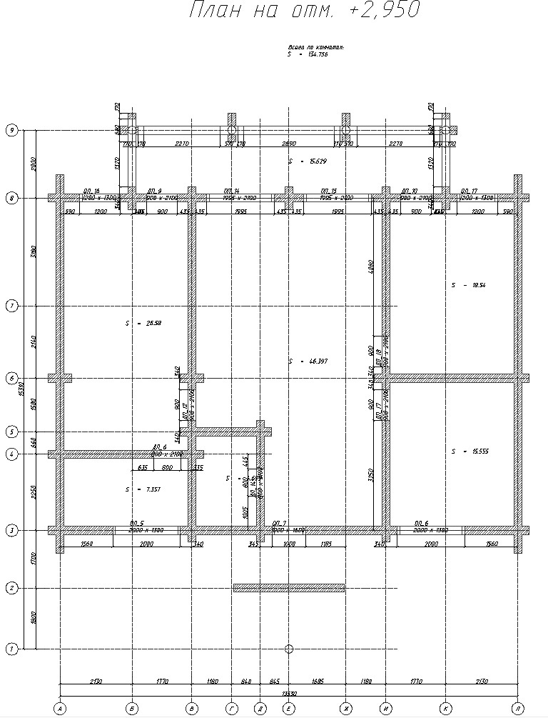 План комнат по проекту дома из оцилиндрованного бревна 13x15