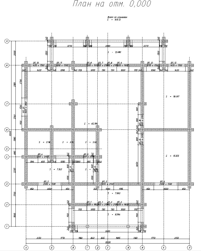 План по проекту дома из оцилиндрованного бревна 13x15