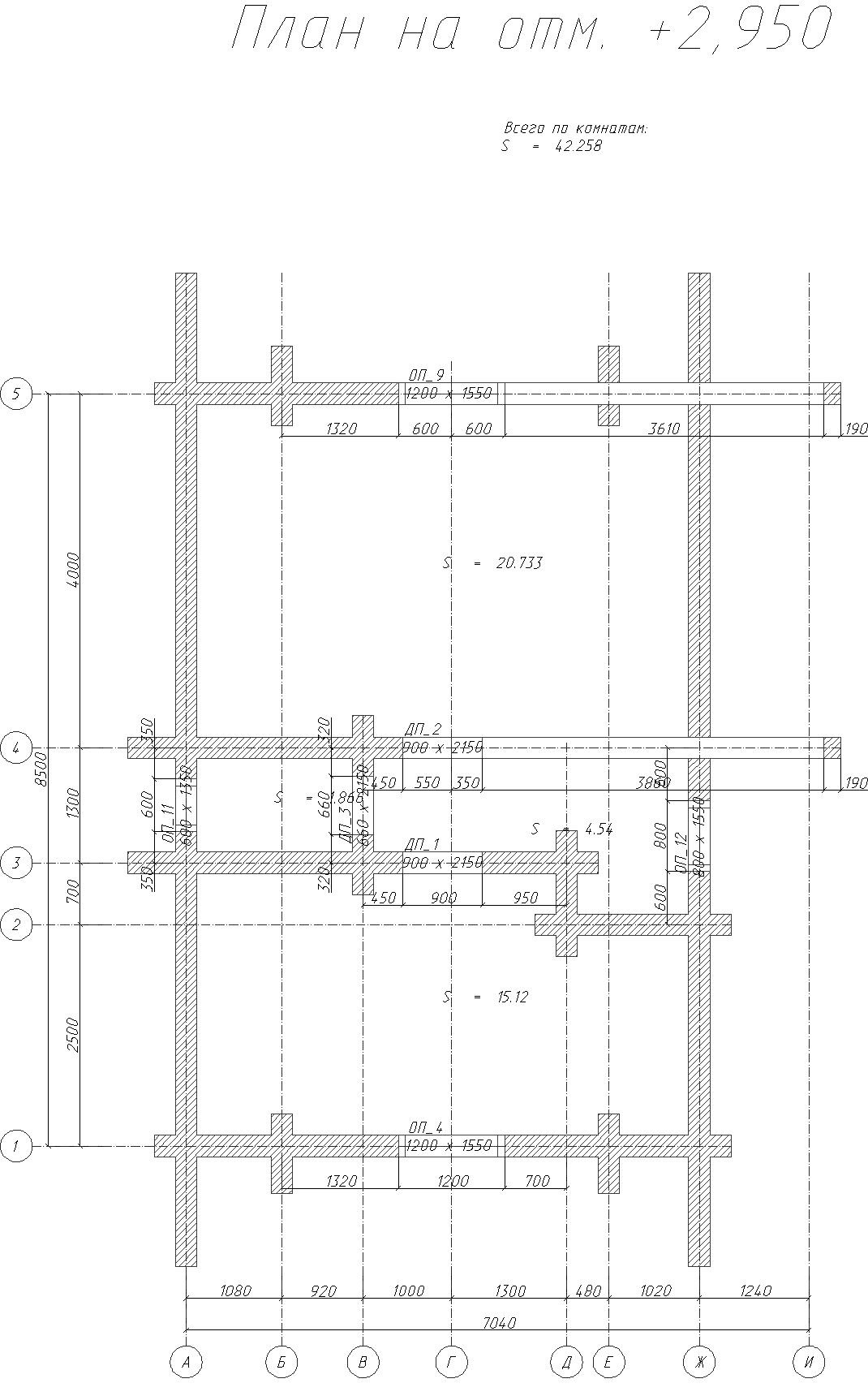 План комнат по проекту дома из оцилиндрованного бревна 7x8