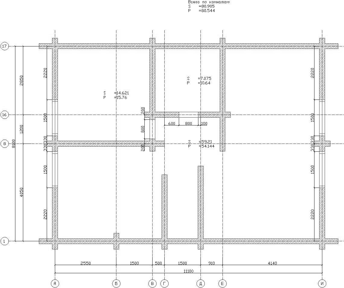 План комнат по проект дома из оцилиндрованного бревна 8x13