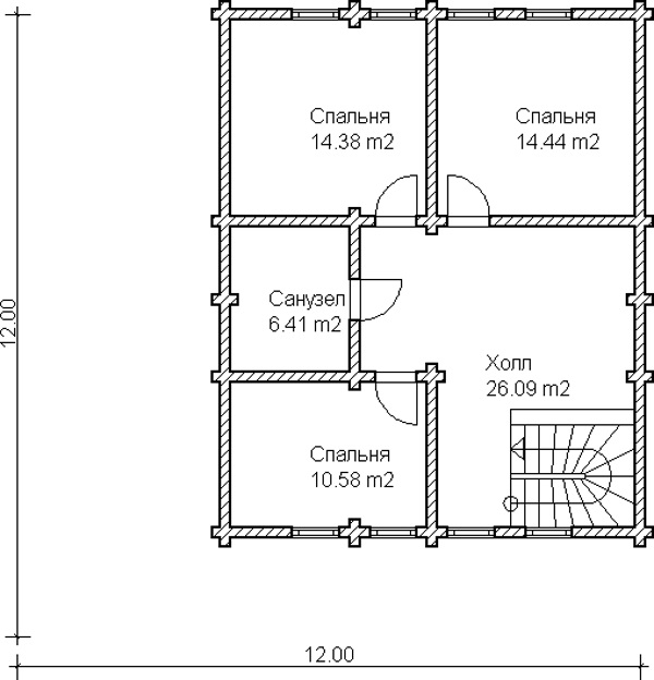 План по проекту дома из оцилиндрованного бревна с гаражом 12x12
